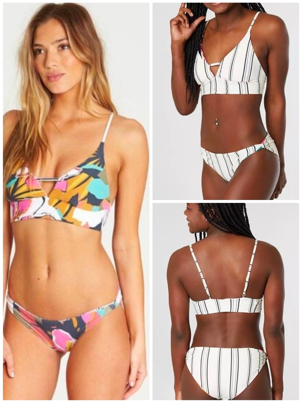 Billabong Day Drift Hawaii Reversible Bikini Medium Floral Stripe Boho